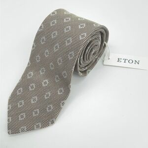 Eton Silk Dress Tie Mens One Size Brown Geometric Pattern Made In Italy‎